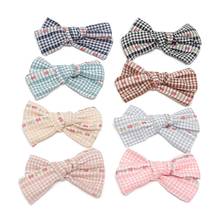 8pcs/lot Cotton and Linen Bow Baby Barrettes School Girls Bobby Pin Floret Plaid Bows Hair Clip for Kids 8 Colors JFNY158 2024 - buy cheap