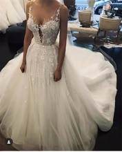 Falda desmontable de tul de sirena con encaje de flores y lentejuelas, vestido de novia de lujo, Sexy, talla personalizada, LS37 2024 - compra barato