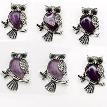 fashion amethysts natural stone 12pcs/lot Owl Pendants & necklaces for making Jewelry charm Pendulum accessories wholesale 2024 - buy cheap
