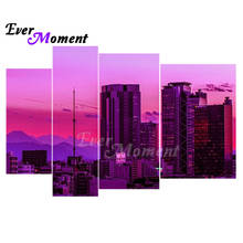 Ever Moment-pintura de diamantes para decoración de pared, cuadro de ciudad rosa, 4 paneles, taladro de resina, regalo hecho a mano, 1M017 2024 - compra barato