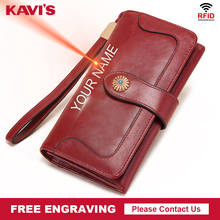 KAVIS Genuine Leather Wallet Luxury Card Holder Female Coin Purse Women Portomonee Clutch Clamp Money Bag Free Engraving Quality 2024 - buy cheap