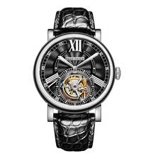 Мужские наручные часы Reef Tiger tourbillion, ультратонкие роскошные механические водонепроницаемые часы с кожаным ремешком, 2019 2024 - купить недорого