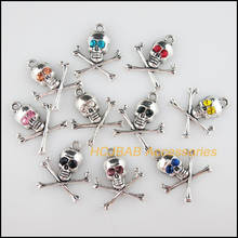 20Pcs Tibetan Silver Tone Retro Halloween Skulls Mixed Crystal Charms Pendants 21x23.5mm 2024 - buy cheap