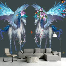 Custom Self-Adhesive Wallpaper 3D Hand Painted Cartoon Horse Romantic Beautiful Photo Wall Mural Kid's Bedroom 3D Wall Stickers 2024 - buy cheap