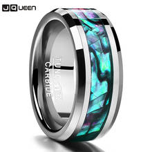 Fine jewelry 8MM inlaid abalone shell beveled steel tungsten carbide ring Wedding Jewelry US size 7 8 9 10 11 12 Valentine gift 2024 - buy cheap