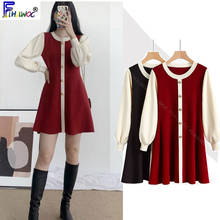 Vestido preto com datas, primavera e inverno 2020 vestido feminino manga longa estilo preppy coreia japão botão mini vestido falso duas peças vermelho 12024 2024 - compre barato