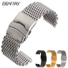 Beafiry pulseira de relógio de pulso de aço inoxidável, 18mm 20mm 22mm 24mm, sólido, legal, tubarão, preto, prata ou ouro, fivela de alta qualidade 2024 - compre barato
