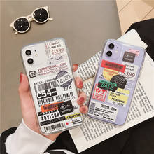 Роскошный прозрачный чехол для телефона с этикеткой штрих-кода для iPhone 11 12 mini Pro SE 2020 X XR XS Max 8 7 Plus, модные милые мягкие чехлы 2024 - купить недорого