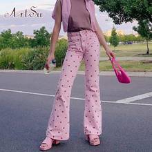 ArtSu Women Sweet Cute Heart Print Pink 90s Y2K Pants High Waist Long Trousers Ladies Fashion Skinny Pocket Sweatpants PA52414 2024 - buy cheap