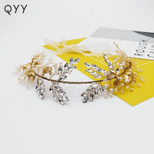 Wedding Hair Jewelry Bridal Crystal Leaf Pearl Headband for Women Accessories Gold Headbands Prom Decoration Bride Headpiece 2024 - buy cheap