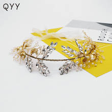 Diadema de perlas con hojas de cristal para mujer, accesorios para el cabello de boda, diademas doradas, decoración de graduación, tocado de novia 2024 - compra barato