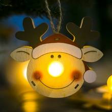 Guirnalda de madera para decoración navideña, luz LED para colgar en la pared, adorno de Papá Noel y alce, muñeco de nieve, colgante de Navidad 2024 - compra barato