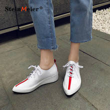 Women Flats Sneakers 2021 Genuine Glossy Leather Flat Platform Loafers Pointed Toe For Woman Brogues Laces Shoes 2024 - buy cheap