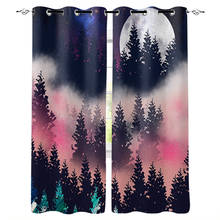 Watercolor Starry Sky Forest Mist Window Treatments Curtains Valance Window Blinds Kitchen Bedroom Window Treatment Valances 2024 - buy cheap