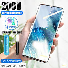Защитное стекло S21 Ultra UV + закаленное стекло с полным клеем для экрана Samsung galaxy S21 Plus S21 Ultra 5G, покрытие, пленка с изогнутыми краями 2024 - купить недорого