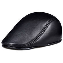 Gorros de Boina de cuero genuino para hombre y mujer, Boina fina informal, con visera negra, para Primavera e Invierno 2024 - compra barato