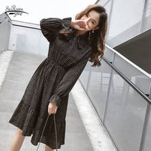 Elegant Ruffles Collar Women Dress Vintage Full Sleeve Elastic Waist Female Chiffon Dress 2020 Spring Vestidos Femme 8570 50 2024 - buy cheap