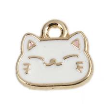 Doreen Box Zinc Based Alloy Charms Cute Cat Animal Gold White/Black Enamel Pendants DIY Making Gifts Jewelry 10mm x 9mm, 10 PCs 2024 - buy cheap