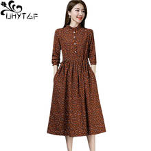 UHYTGF Spring Dress Women Fashion Printing Beach Long Dresses Cotton linen Long Sleeve Elegant Dress Korean Plus Size Dresses 77 2024 - buy cheap