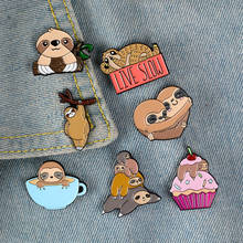 Cartoon Live Slow Spirit Animal Enamel Pins Sloth Mug Cake Branch Hug Brooches Bag Clothes Button Badge Fashion Jewelry for Kids 2024 - buy cheap