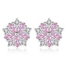 ModaOne Silver Color Copper Pink Clear Crystal Zircon Cherry Blossom Flower Stud Earrings For Women Girl brincos 2024 - buy cheap