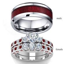 2019 novo marrom vermelho aço inoxidável strass casal anel acessório jóias anel de casamento presente do dia dos namorados 2024 - compre barato