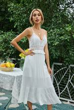 2022 Femme Long White Lace Dress Strapless V-neck Hollow Out Sexy Holiday Cotton Dress Ruffles Mujer Chic Vestidos Boho Robes 2024 - buy cheap
