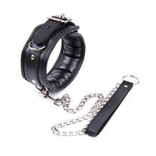 PU Leather Padded Neck Collar With Chains Leash,Fetish Slave Choker Bondage Restraint Adult Games BDSM Sex Toys For Couples 2024 - buy cheap