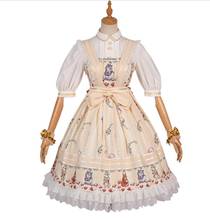 Vestido de princesa doce lolita com estampa animal jsk luretta, vestido com alça espaguete, kawaii loli, festa de chá, quadra retrô 2024 - compre barato