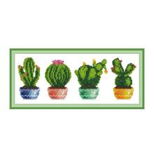 Joy Sunday Cactus Cross Stitch Flowers Set for Embroidery Aida 14 DMC DIY Counted Cross Stitching Printed Canvas Needlework Sets 2024 - buy cheap