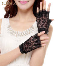 Fashion Summer Women Genuine Leather Gloves Female Black Sunscreen Lace Mittens Ladies Fingerless Leather Driving Gloves AGD513 2024 - buy cheap