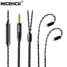 Nicehck-cabo de microfone preto banhado a prata, 8 núcleos, mmcx/nx7/qdc/0.78, microfone de 2 pinos, para db3 c10 ca4 c12 c16 zsn as10 edx 2024 - compre barato