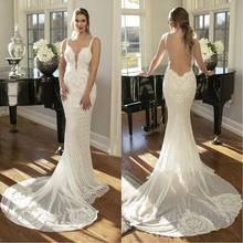 Modest Mermaid Lace Wedding Dress 2022 vestido de festa de casamento Sexy Open Back Illusion Wedding Gowns Handmade Bride Dress 2024 - buy cheap