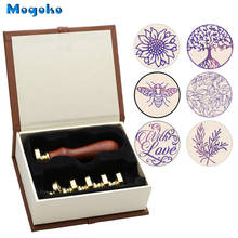 Mogoko Wax Seal Stamp Set 6 Pcs Sealing Wax Stamps+1 Wooden Handle with Gift Box for Wedding Custom Invitations Letters Envelope 2024 - buy cheap