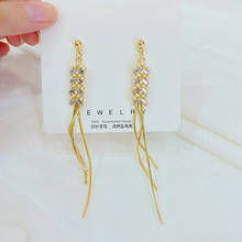 Gold Wheat Tassel Earrings Women's Jewelry Metal Earrings 2022 Trend New Rhinestone Long Earrings 2024 - buy cheap
