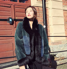 Arlenesain custom 2019 new design black fox fur patchwork green and blue color mink fur women jacket 2024 - buy cheap