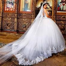 E jue shung vestido de princesa luxuoso, com renda transparente, apliques laços, costas nuas, vestido de noiva 2024 - compre barato
