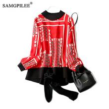 2022 Spring New Fashion Printed Festive Red Western Style Loose Chiffon Woman Clothing A-shaped Women T-shirts 4XL 2024 - buy cheap