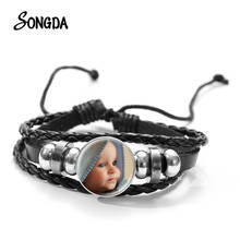 Pulsera de cuero multicapa personalizada, foto de tu bebé, mamá, papá, mascotas, cristal, cabujón, botón, pulsera, regalo familiar 2024 - compra barato