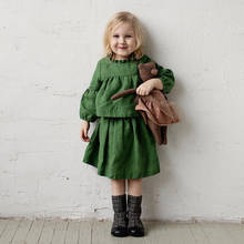 Льняная плиссированная юбка для девочек, Новинка осени 2020, детские короткие юбки трапециевидной формы из хлопка и льна с эластичным поясом, TZ46 2024 - купить недорого