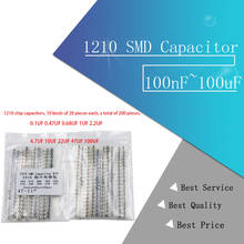 Capacitor smd 1210 kit sortido, 10 valores * 20 peças = 200 peças 100nf ~ 100uf kit de amostras eletrônico diy 2024 - compre barato