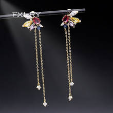 FXLRY New Fashion multicolor Zircon Petal Tassel Gold Earrings for Women Bridal Dating Wedding Jewelry 2024 - buy cheap