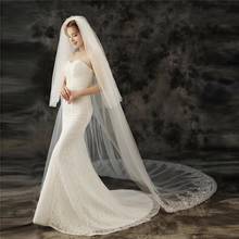 EZKUNTZA 2022 New Bridal Veils Wedding Accessories 3 Meters Two Layer With Hair Comb High-grade Lace Applique Cathedral Veil 2024 - buy cheap