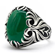 Green Agate Ring for Men Real 925 Sterling Silver Natural Gem Stone Male Punk Mask Rings Retro Turkish Handmade Jewelry Gift 2024 - buy cheap