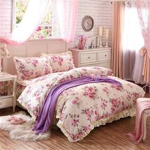 Romantic Flowers 100%Cotton Bedding set Shabby Pink Rose Floral Print Vintage Ruffles Duvet Cover Set Bedspread Pillow shams 2024 - buy cheap