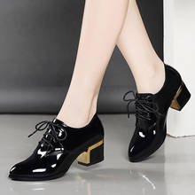 Zapatos de vestir de charol para mujer, calzado de tacón alto con punta puntiaguda, con cordones, color negro, talla grande 35-43, 9115N 2024 - compra barato