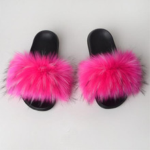 Hot Selling Fluffy Faux Fur Slides Women Fur Slippers Casual Fuzzy Raccoon Sandals House Furry Plush Shoes Fake Fur Flip Flops 2024 - buy cheap