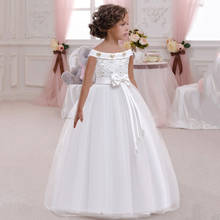 Kids Clothes Lace Big Bow Elegant Wedding Flower Girl Dress Princess Party Pageant Formal Sleeveless Lace Tulle  12 13 Y LP-232 2024 - buy cheap