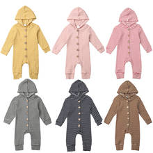 Bebê recém-nascido crianças menino menina outono inverno listrado com capuz macacão roupas outfits 2024 - compre barato