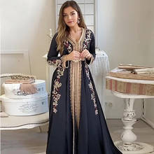 Роскошные марокканские кафтан с длинным рукавом, мусульманские Вечерние платья с золотой вышивкой, цветы, Дубай, вечерние платья, вечерние платья 2024 - купить недорого